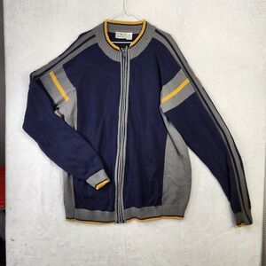 Liberty Blues Mens 2XL Tall Full Zip Knit Sweater Navy Blue Grey Yellow Striped